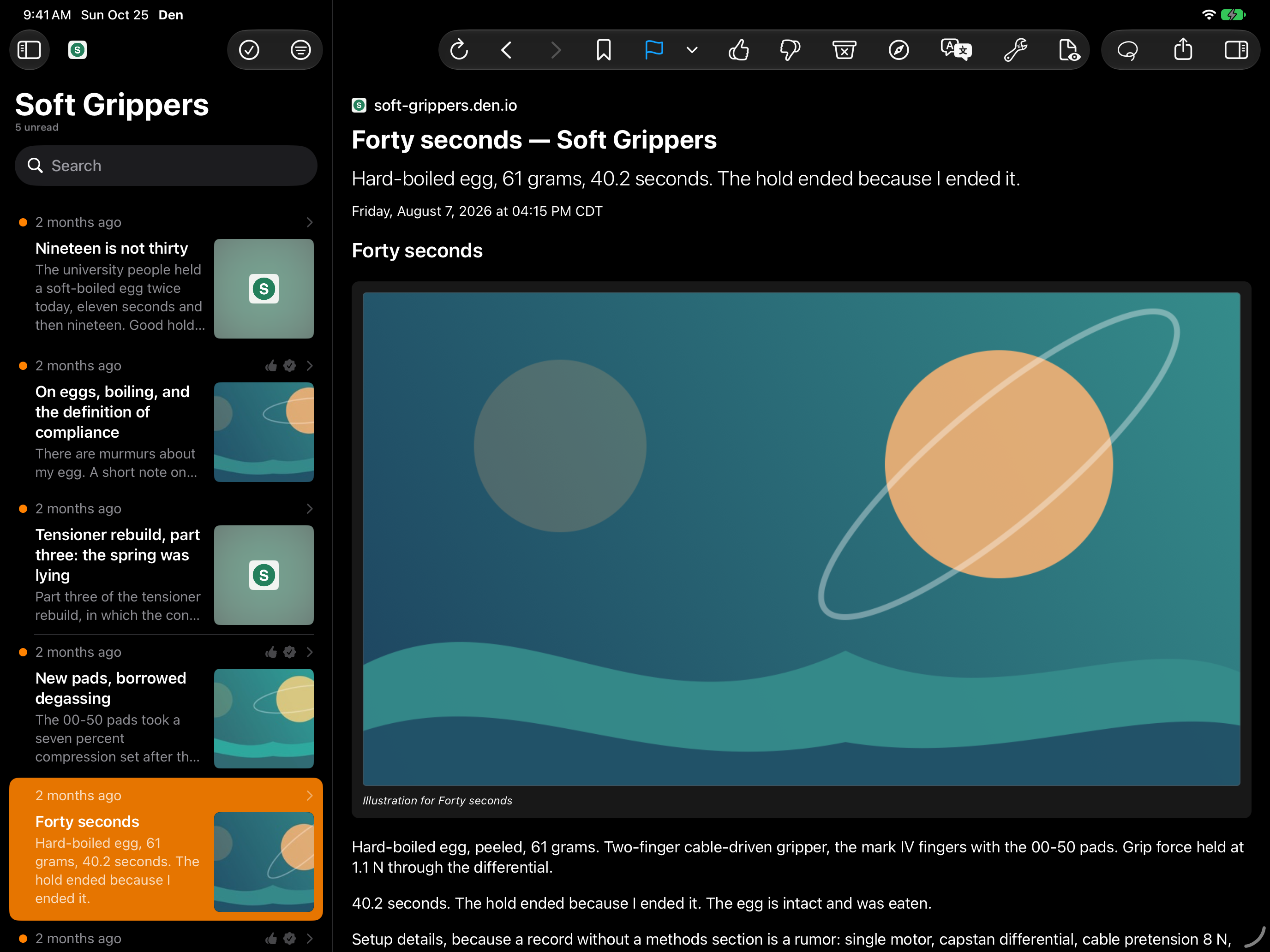 Reader mode with sidebar and inspector collapsed. Dark appearance.