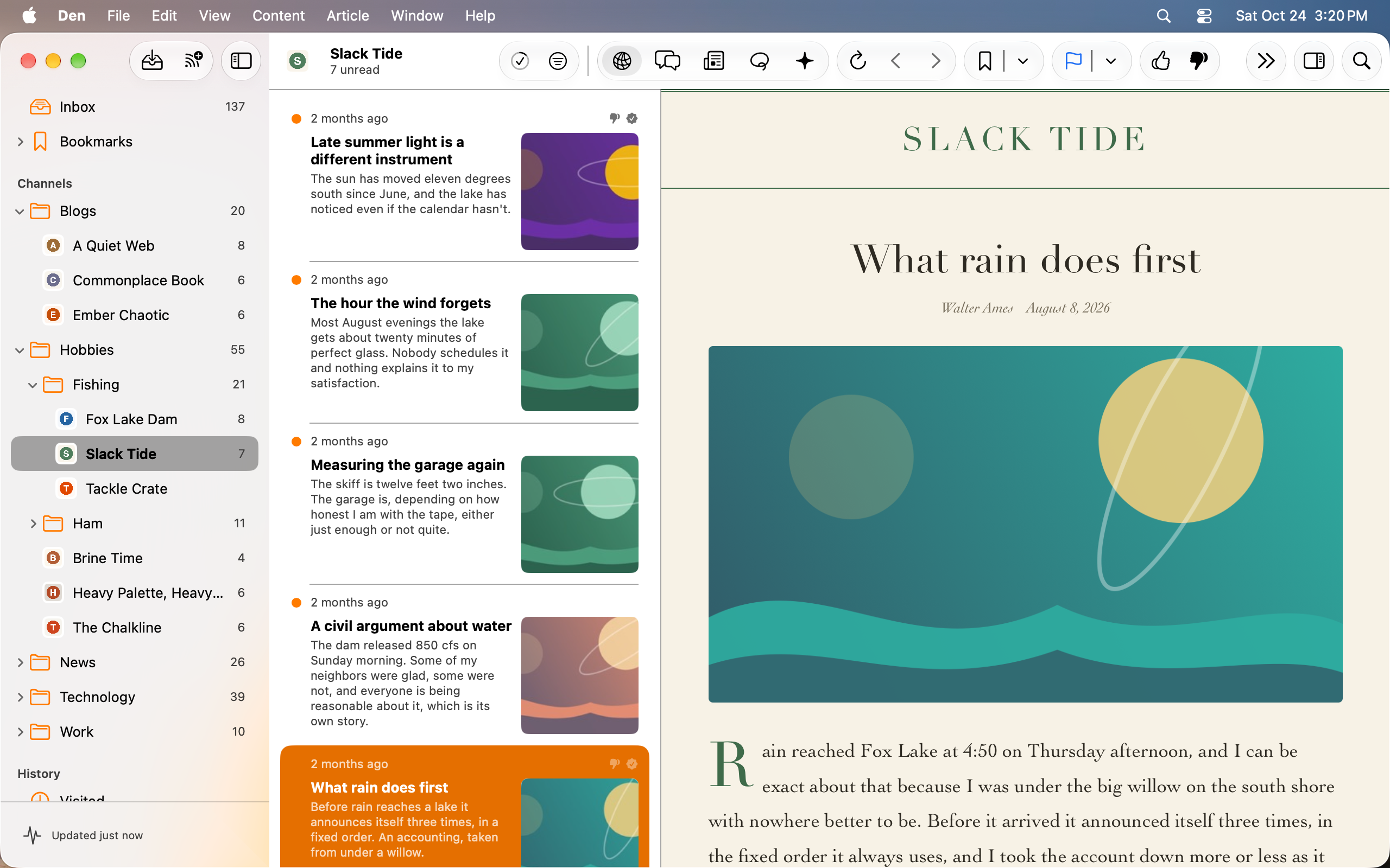 Webpage viewer mode in detail column with sidebar shown, inspector hidden. Light appearance.