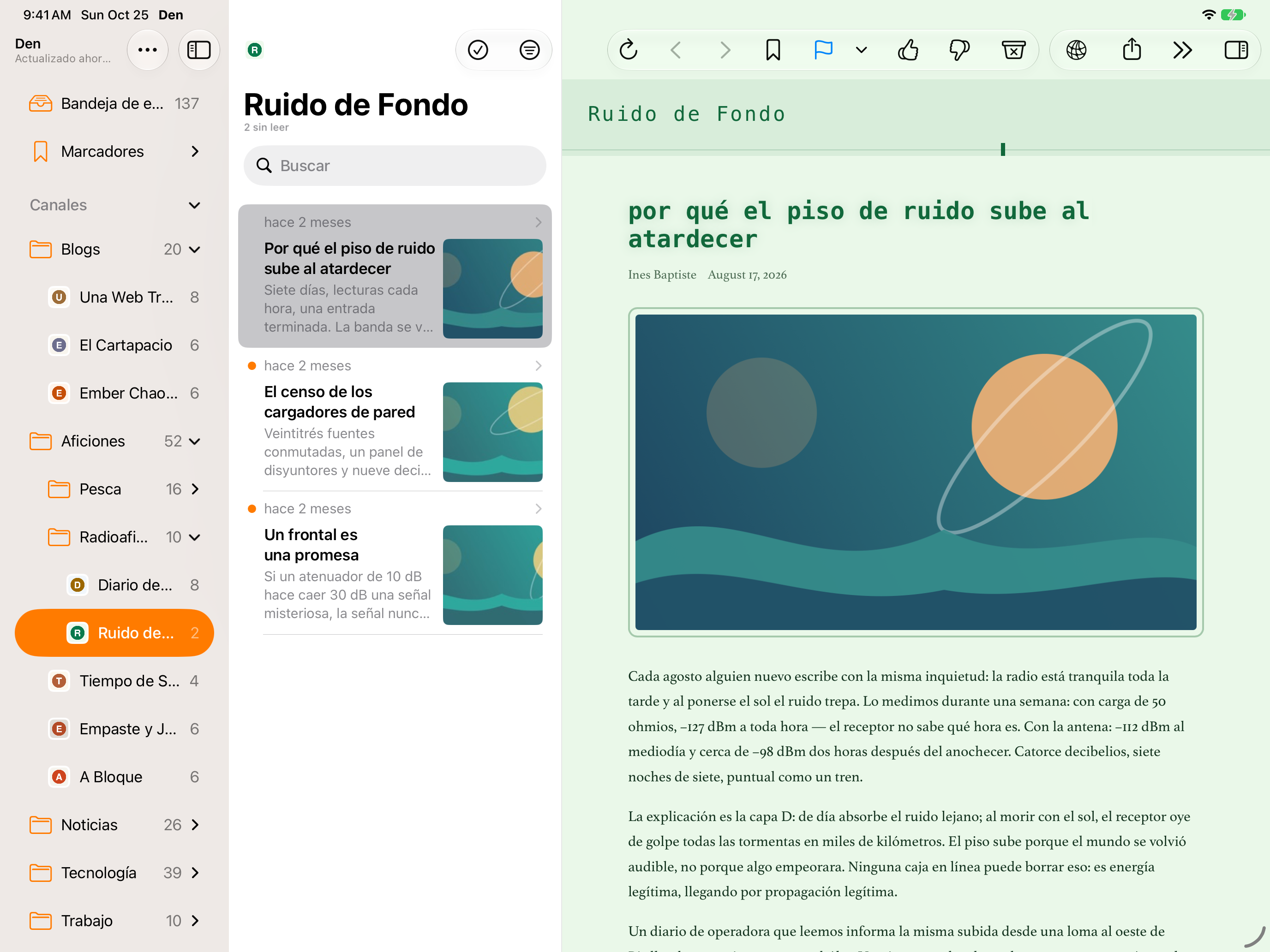 Modo de visor de página web en la columna de detalle con la barra lateral visible y el inspector oculto. Apariencia clara.