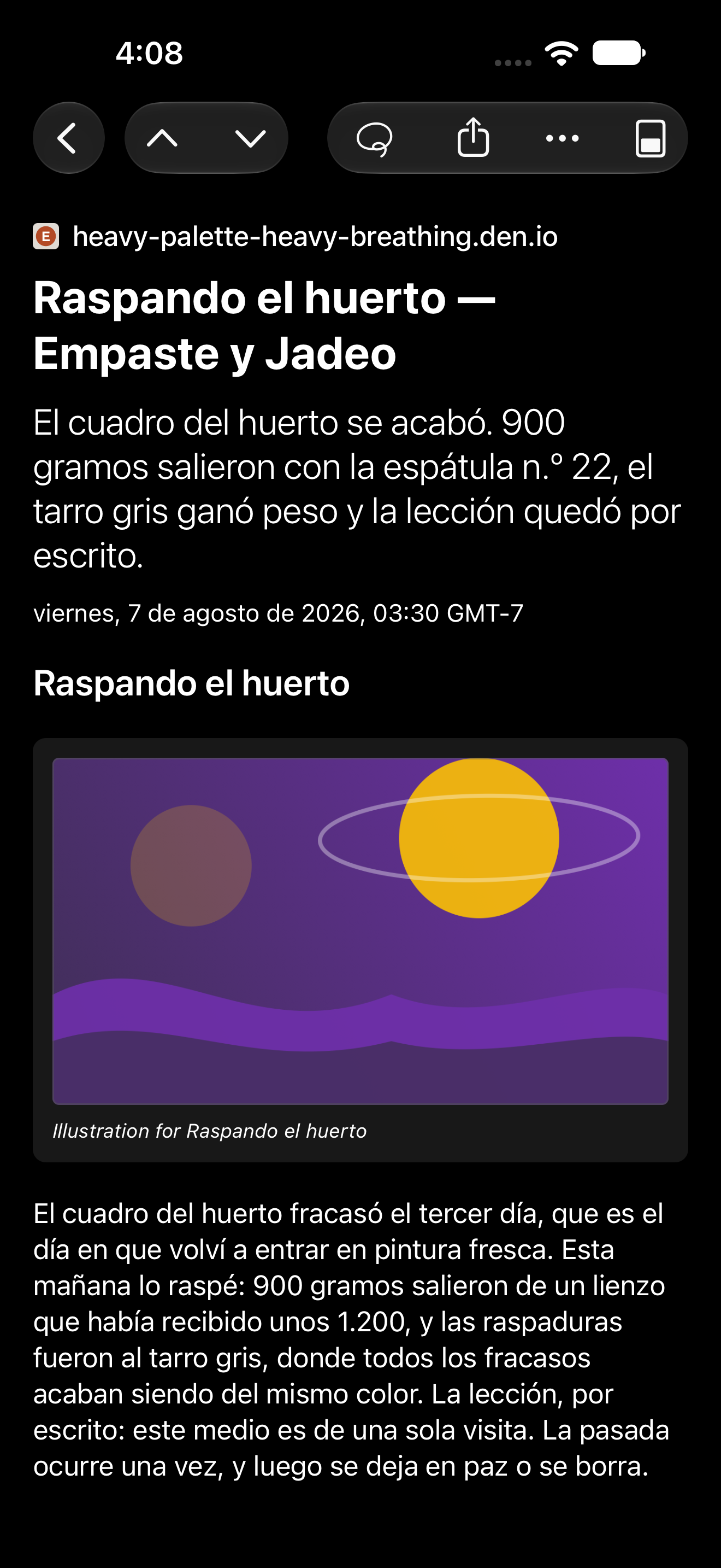 Detalle con el modo de visor Lector. Apariencia oscura