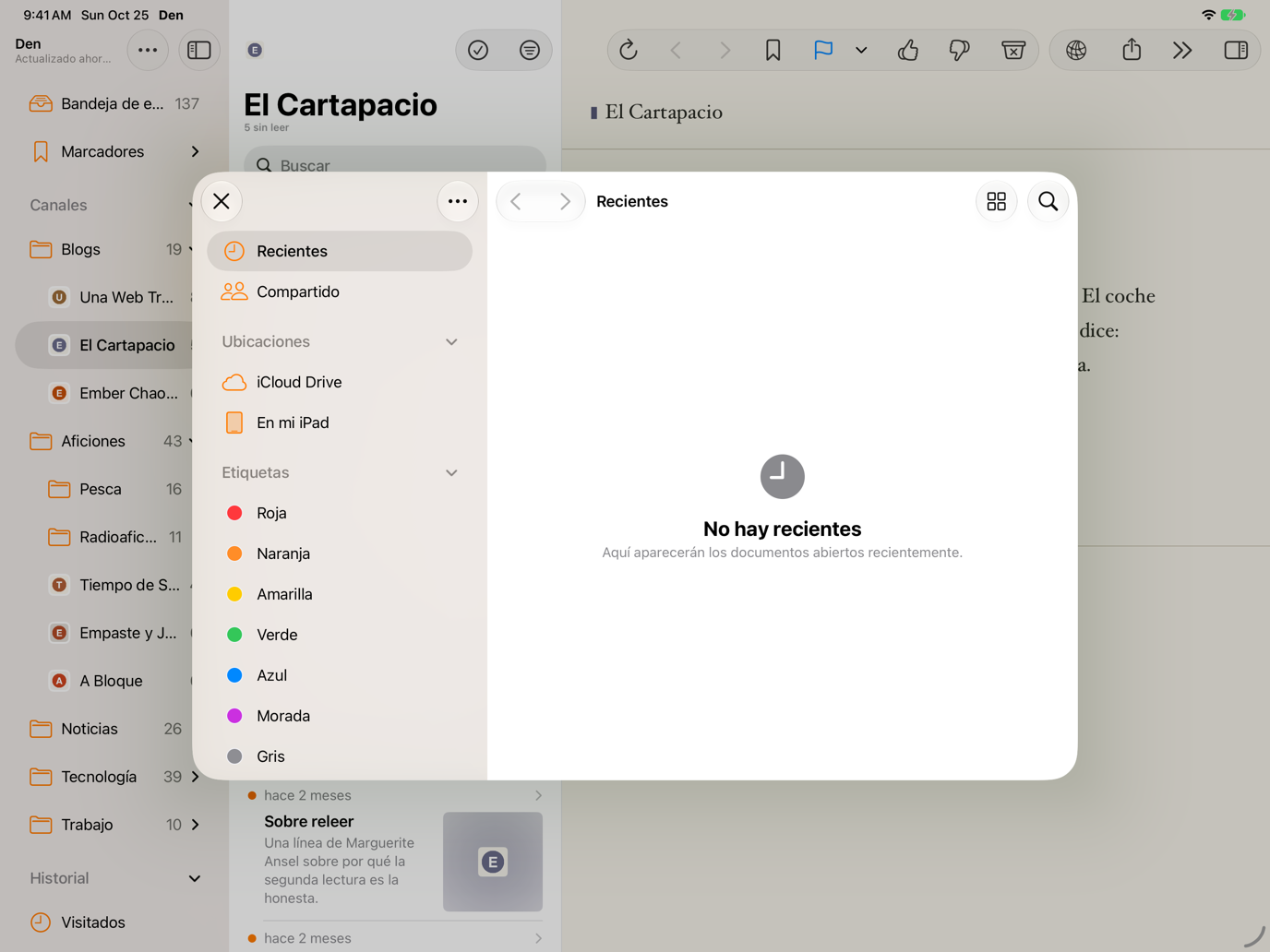 Explorador de archivos para elegir un archivo OPML que importar.