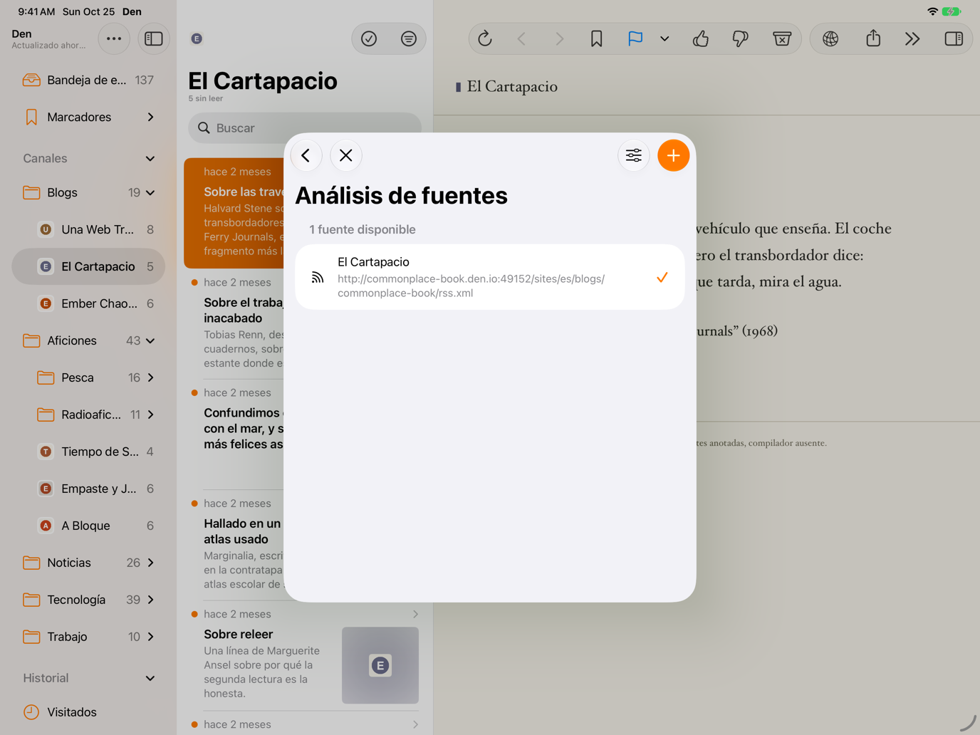 Pantalla de selección de fuente de la hoja Nuevo canal.
