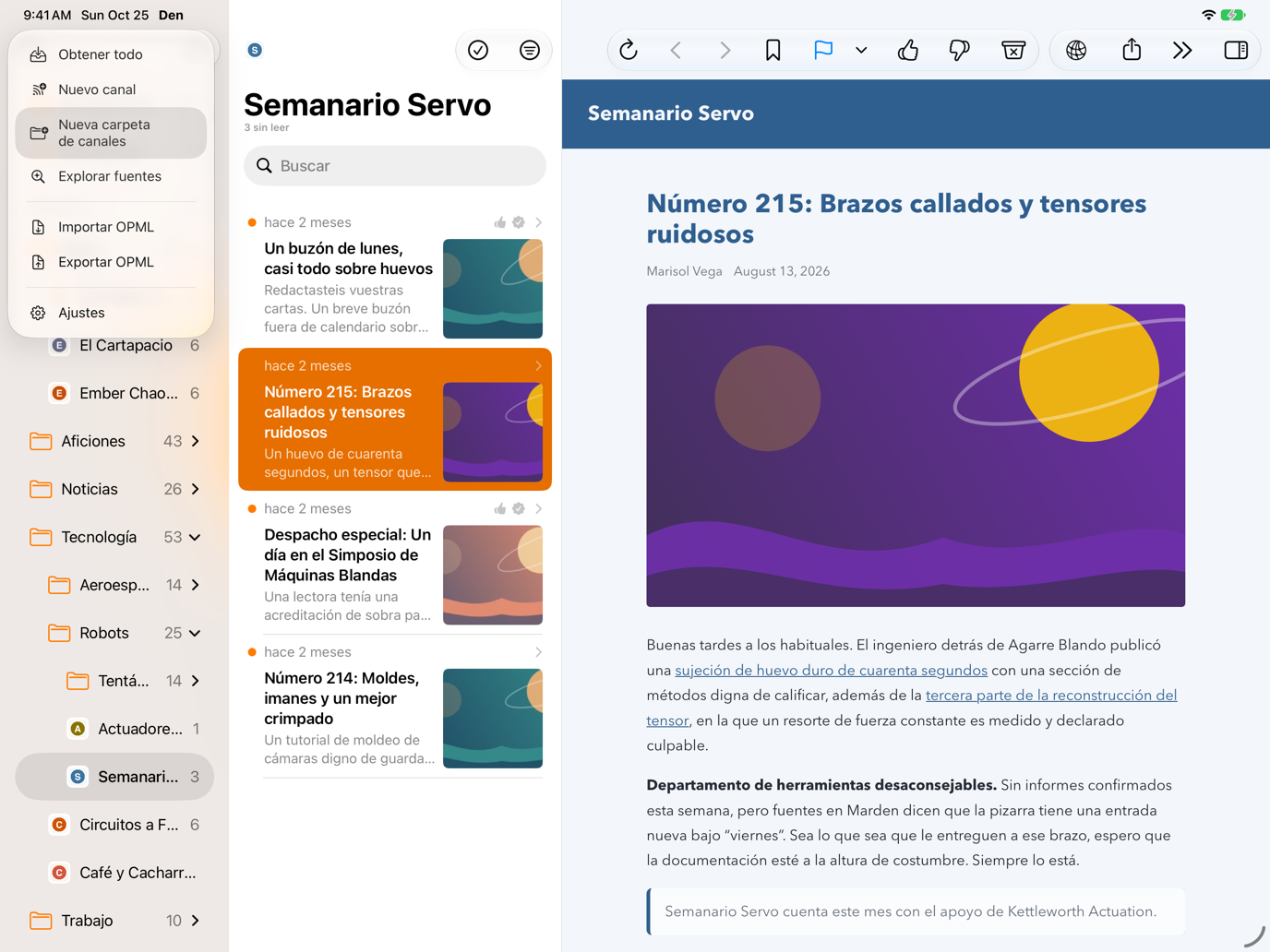 Menú Más de la barra de herramientas de la barra lateral abierto, con Nueva carpeta de canales debajo de Nuevo canal.