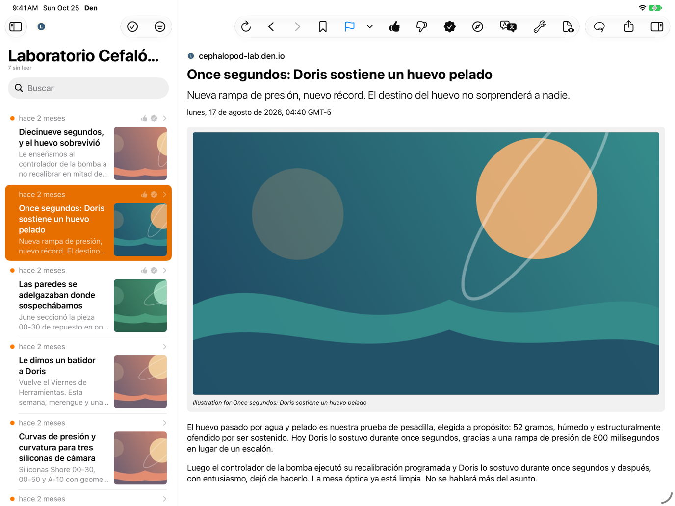 Modo de visor Lector a pantalla completa con la barra lateral contraída y el inspector oculto.