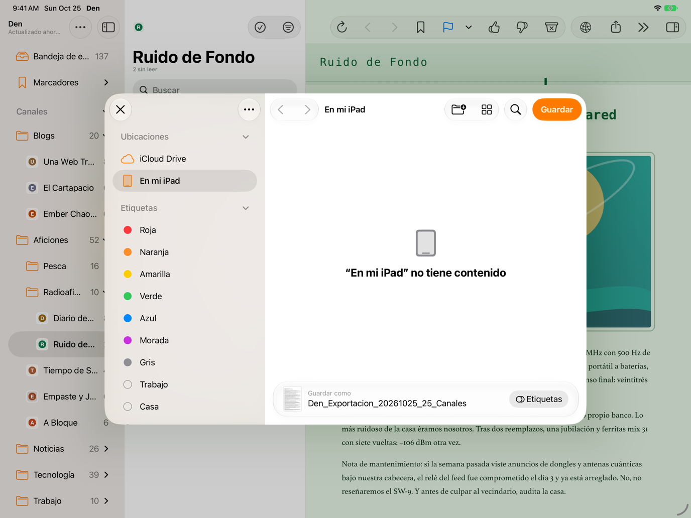 Explorador de archivos para guardar el archivo OPML exportado.