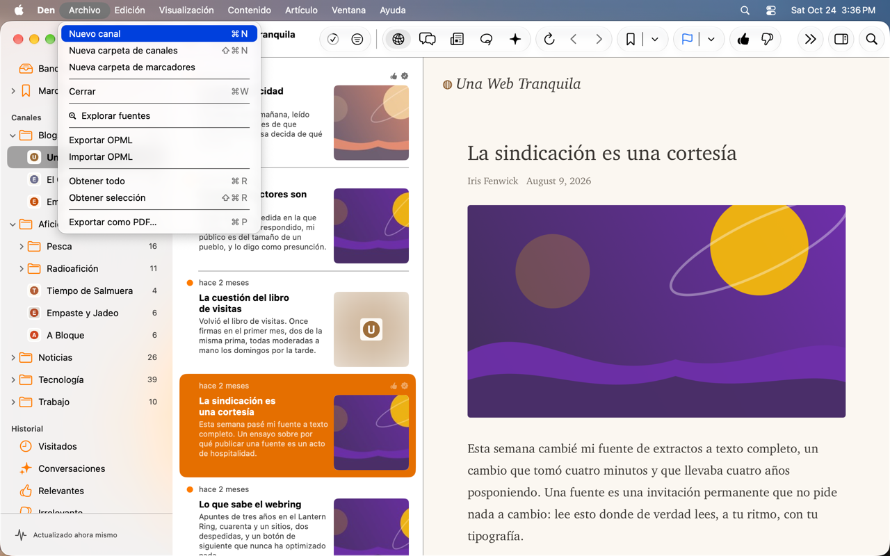 Botón Nuevo canal en el menú Archivo.