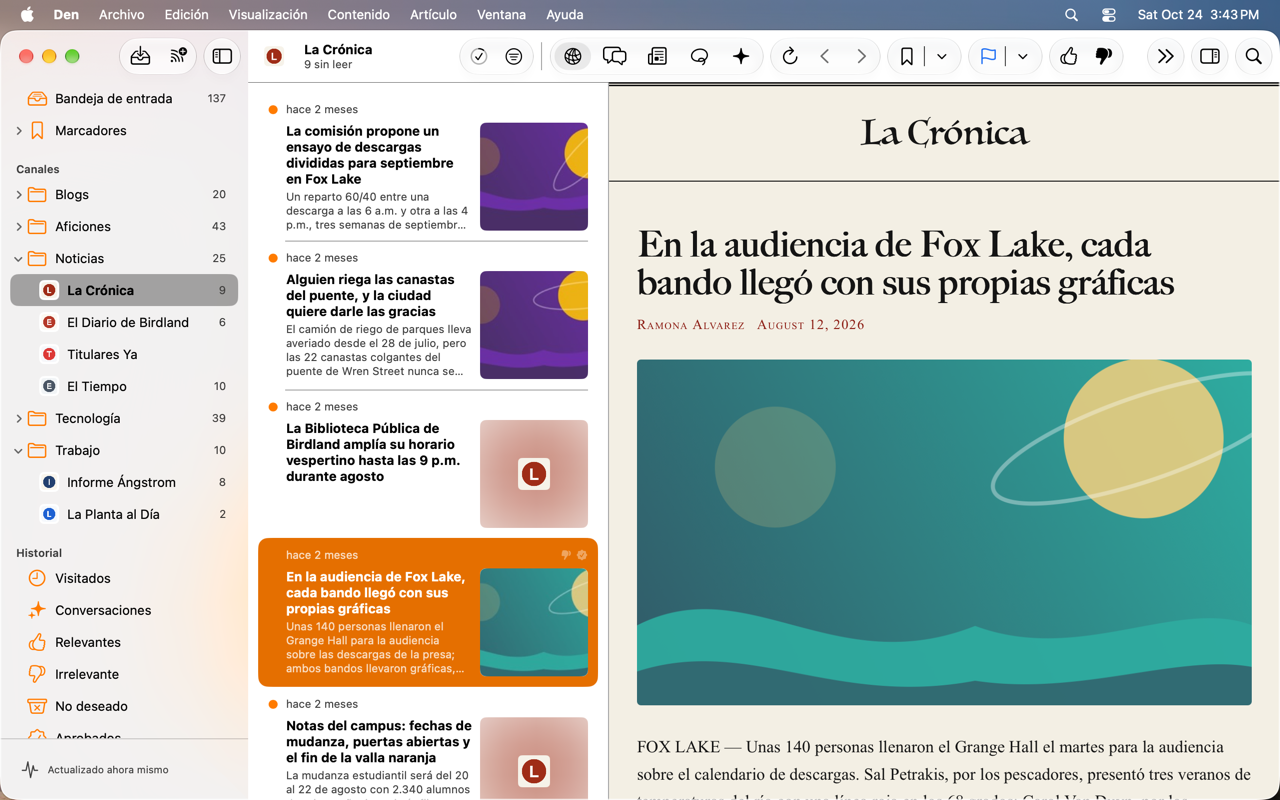 Panel Sospechosos con los artículos retenidos por el filtro de contenido no deseado.