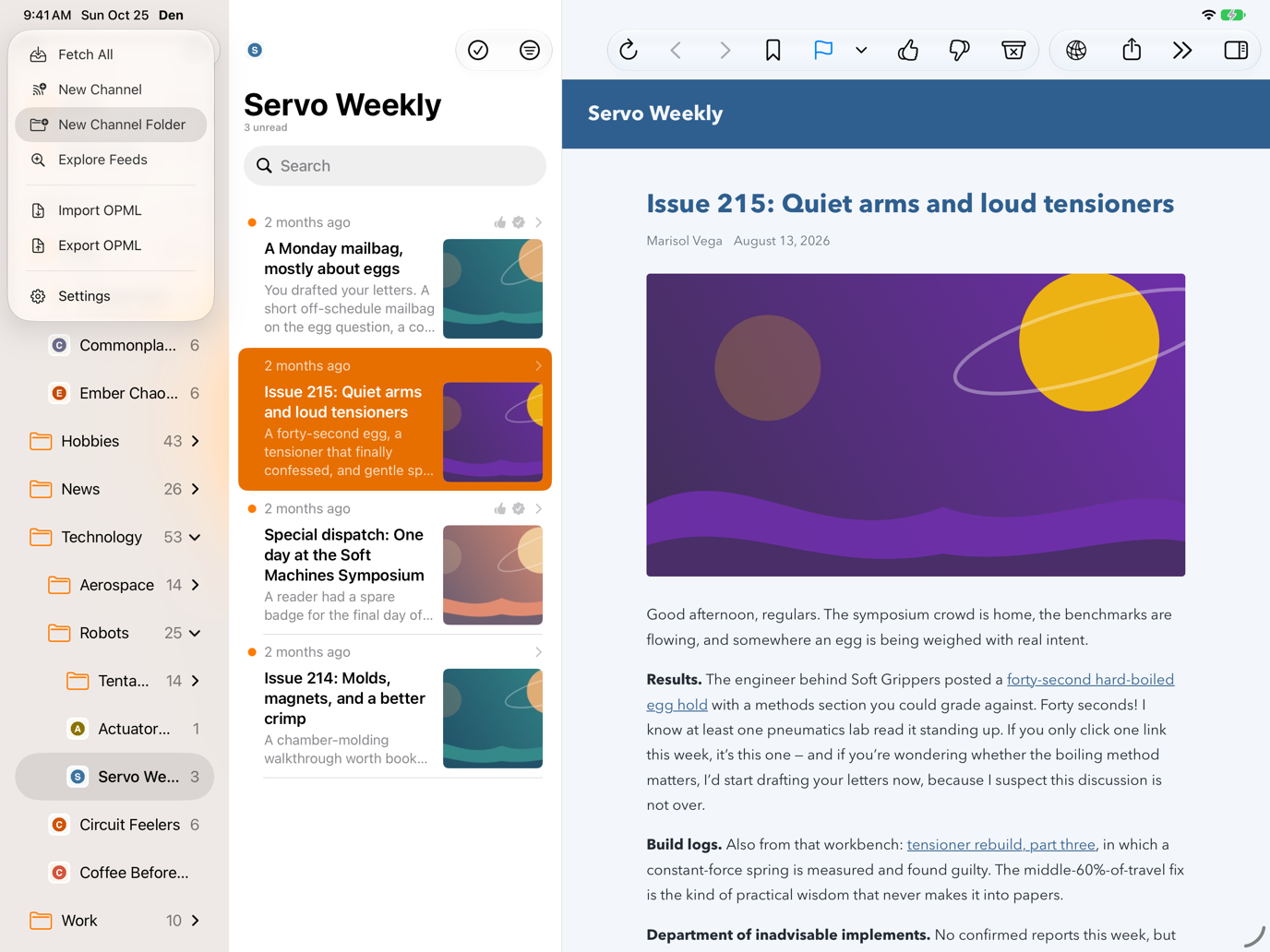 Sidebar toolbar More menu open with New Channel Folder listed below New Channel.