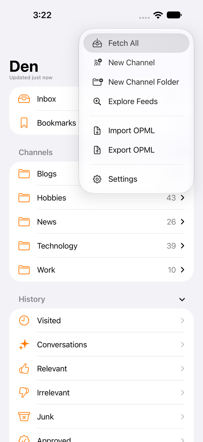 Sidebar toolbar More menu open with Fetch All as the first item.