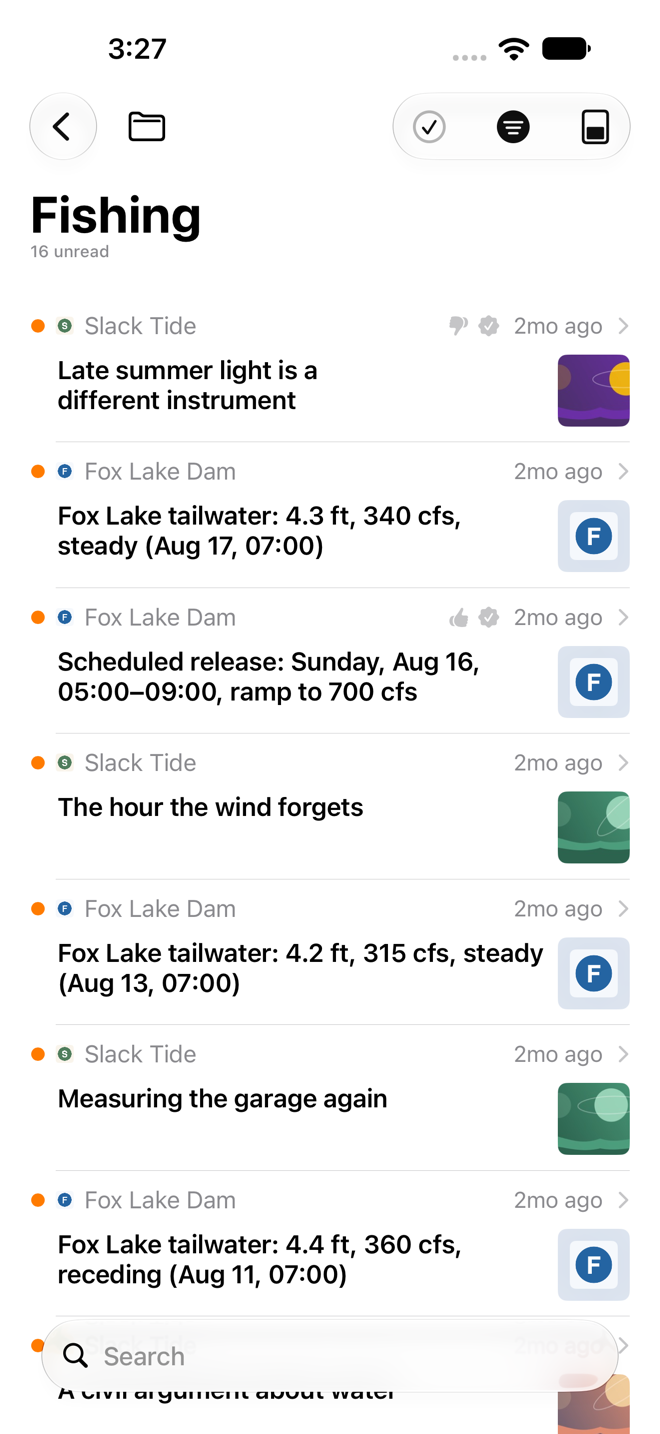 Inbox with small previews.
