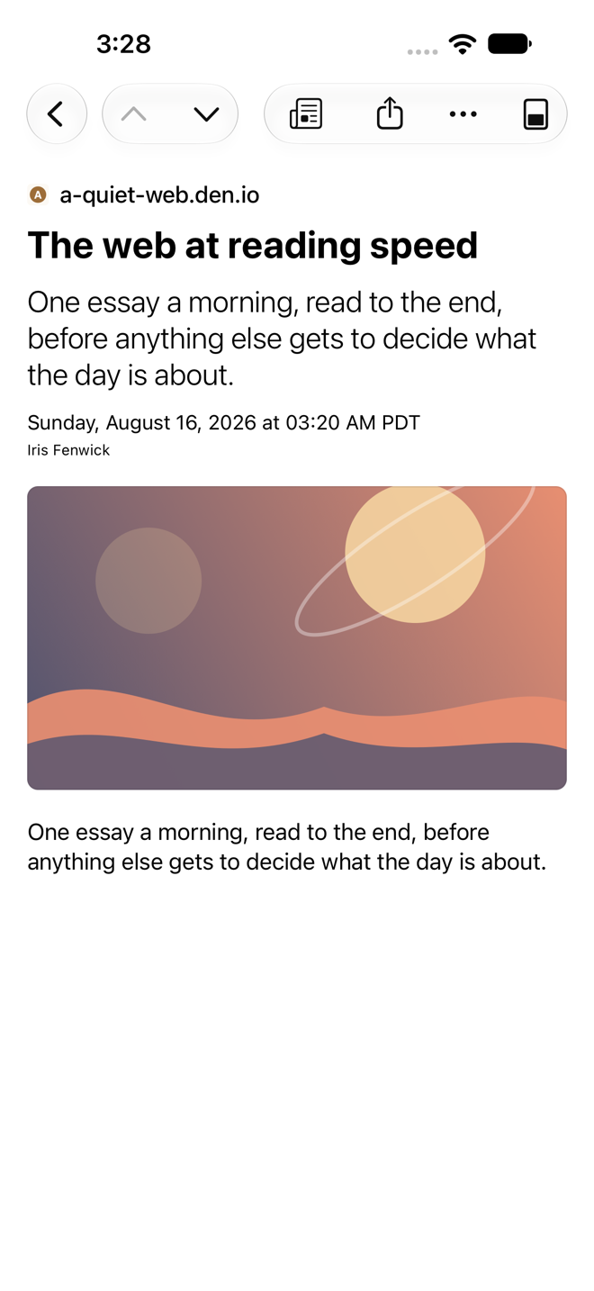 Content viewer mode showing the feed-provided article text.