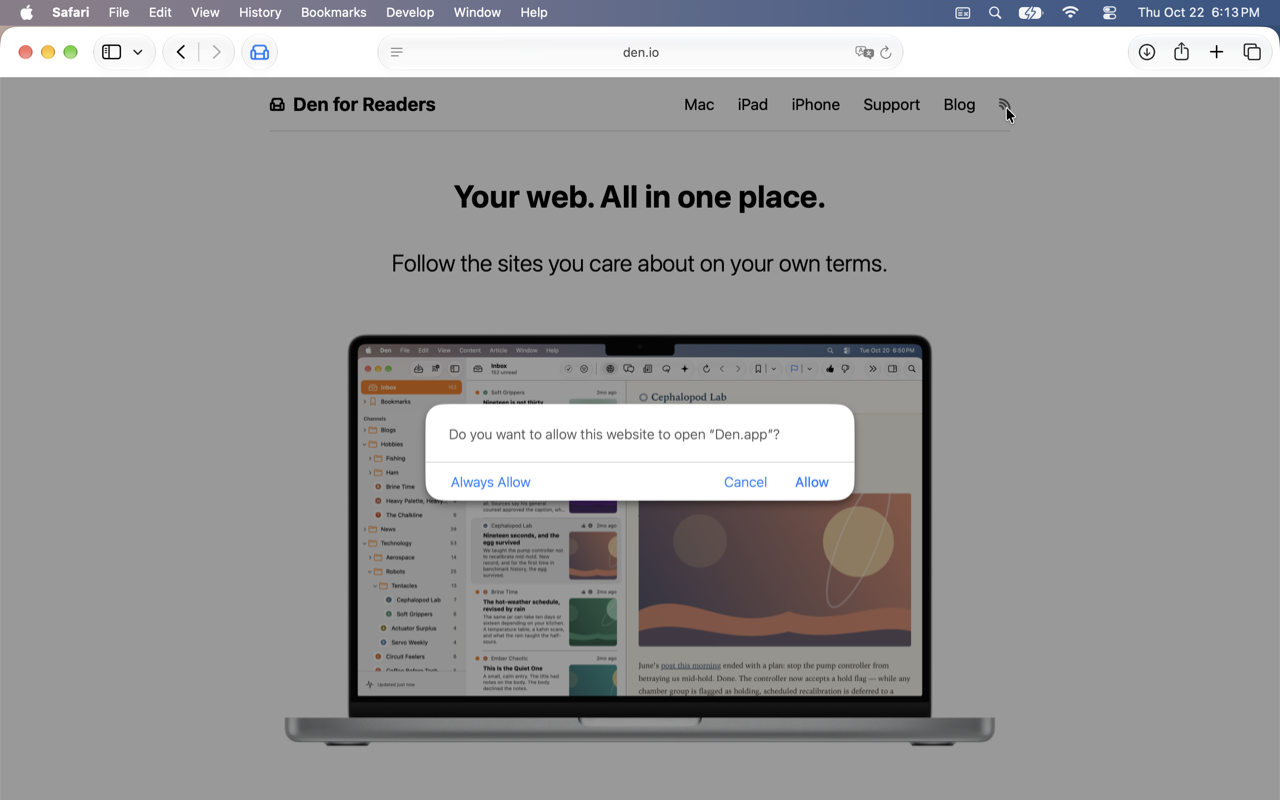 RSS button on simulated webpage.