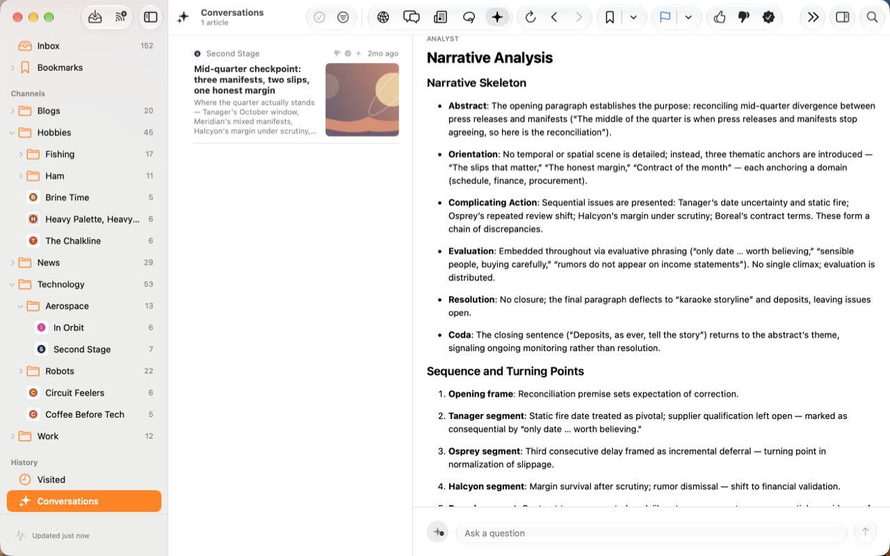 Conversations panel listing previous assessments.